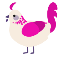A cream and fuchsia chicken with a neck-speckle pattern