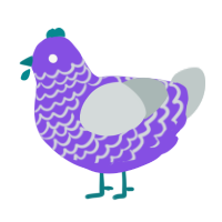 A blurple and silver chicken with a lace pattern
