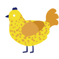 A yellow and orange chicken with a speckle pattern