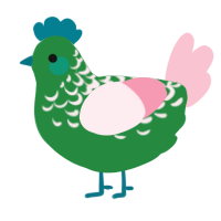 A viridian and rose chicken with a half-lace pattern