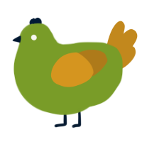 A chartreuse and ochre chicken