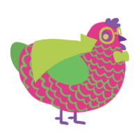 A fuchsia and viridian chicken with a lace pattern