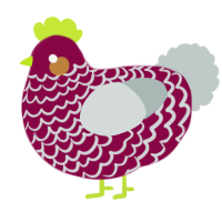 A maroon and silver chicken with a lace pattern