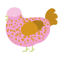 A pink and ochre chicken with a speckle pattern