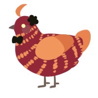 Savanah, a maroon and vermilion chicken with a bar pattern