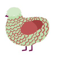 A gluppy and red chicken with a lace pattern