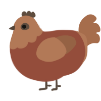 Snickers, a russet and brown chicken with a head pattern