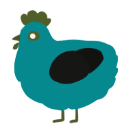 A teal and black chicken
