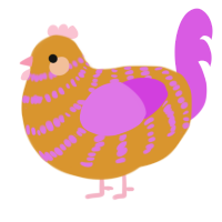 Beep Beep Imma Peep, a orange and orchid chicken with a bar pattern