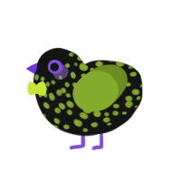A black and chartreuse chicken with a speckle pattern