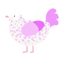 Samyaza, a white and lavender chicken with a speckle pattern