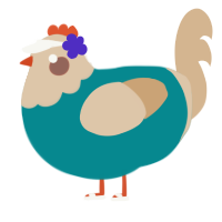 Shore, a teal and beige chicken with a head pattern