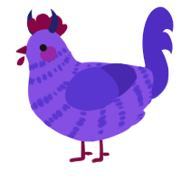 A blurple and indigo chicken with a bar pattern