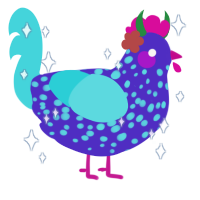 Petri, a indigo and aqua chicken with a speckle pattern