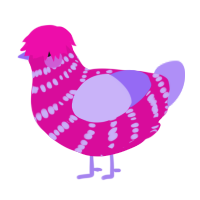 A fuchsia and lilac chicken with a bar pattern