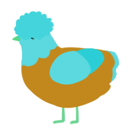 A ochre and aqua chicken with a head pattern