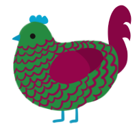 A viridian and maroon chicken with a lace pattern
