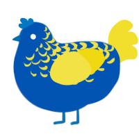 A ultramarine and yellow chicken with a half-lace pattern