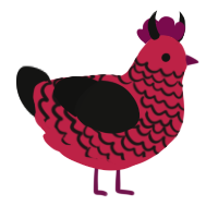 Aym, a crimson and black chicken with a lace pattern