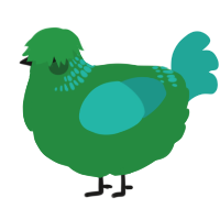 A viridian and turquoise chicken with a neck-band pattern