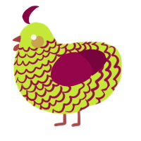 A lime and maroon chicken with a lace pattern