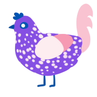 A blurple and rose chicken with a speckle pattern