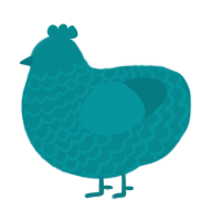 Lucie, a teal chicken with a lace pattern