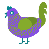 A blurple and chartreuse chicken with a lace pattern