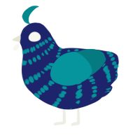 A navy and teal chicken with a bar pattern
