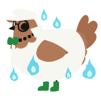 A white and brown chicken with a head pattern