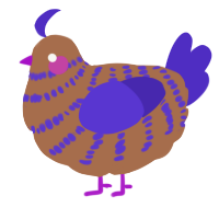 A brown and indigo chicken with a bar pattern