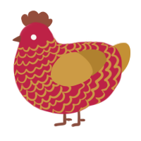 A crimson and gold chicken with a lace pattern