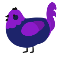 A navy and violet chicken with a head pattern