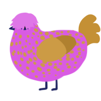 A orchid and gold chicken with a speckle pattern