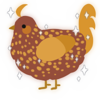Apollo, a russet and orange chicken with a speckle pattern