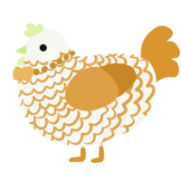 A white and orange chicken with a lace pattern
