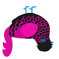 A sable and fuchsia chicken with a lace pattern