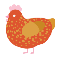 A vermilion and orange chicken with a speckle pattern