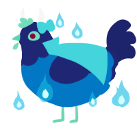Scarlett, a sapphire and navy chicken with a head pattern