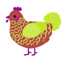 A red and lime chicken with a lace pattern