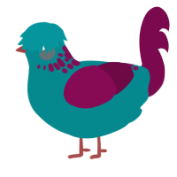 A teal and wine chicken with a neck-speckle pattern
