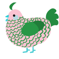 A rose and viridian chicken with a lace pattern