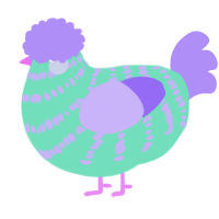 A mint and lilac chicken with a bar pattern