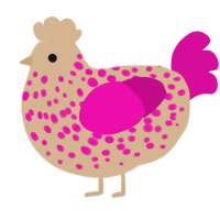 A beige and fuchsia chicken with a speckle pattern