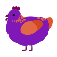 A violet and vermilion chicken with a neck-speckle pattern