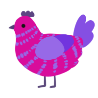 A fuchsia and blurple chicken with a bar pattern