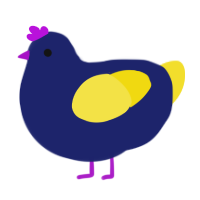 A navy and yellow chicken