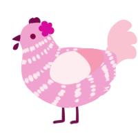 Pea, a pink and rose chicken with a bar pattern