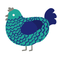 A turquoise and navy chicken with a lace pattern