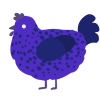A indigo and navy chicken with a speckle pattern